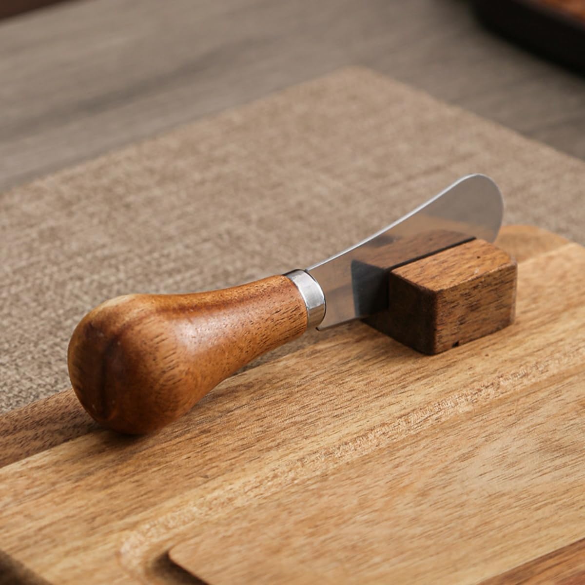 Acacia Wood Butter Dish with Knife and Glass Cover for Cheese, Butter, Cake, Dessert Serving Tray Elegant Kitchenware (1 knife)