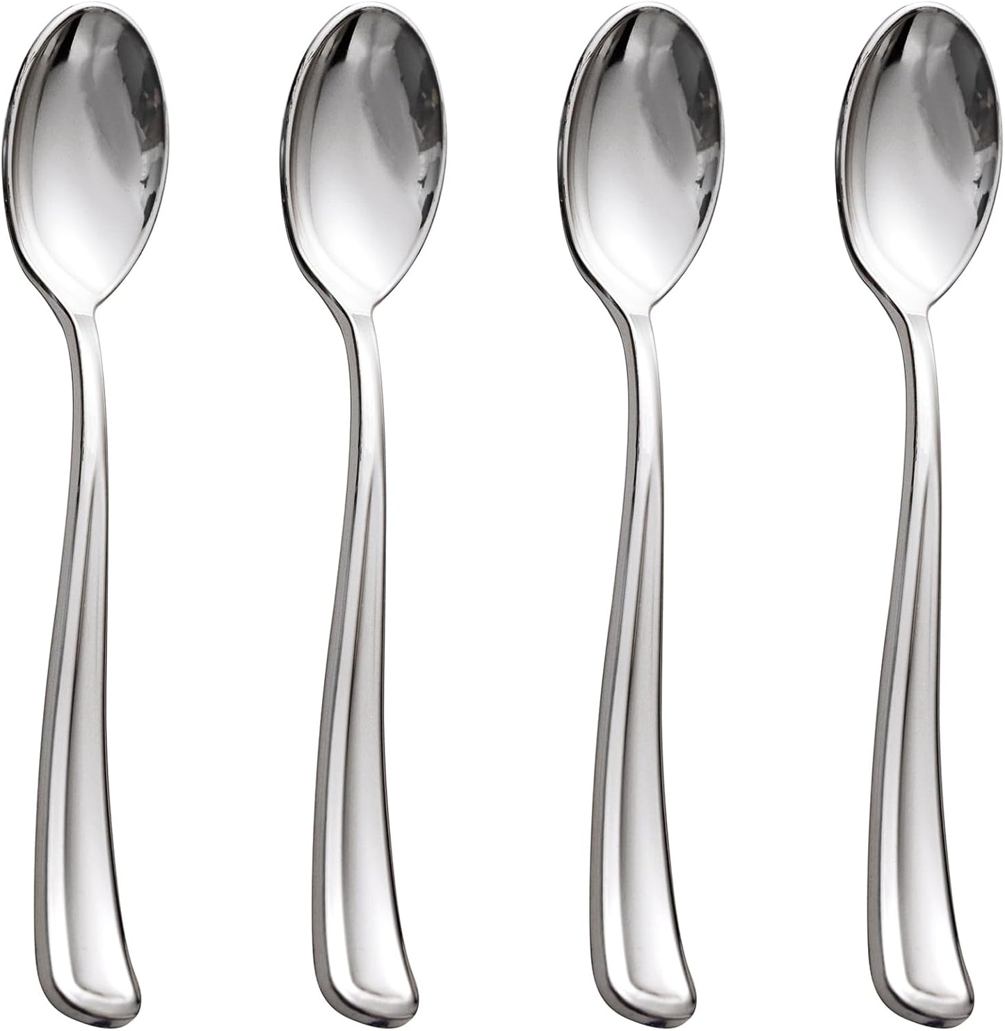 WDF 100 Pack Silver Plastic Spoons Disposable - 6.9 Inch Silver Spoons Heavy Duty Plastic Spoons, Modern Silver Disposable Spoons Perfect for Parties, Weddings