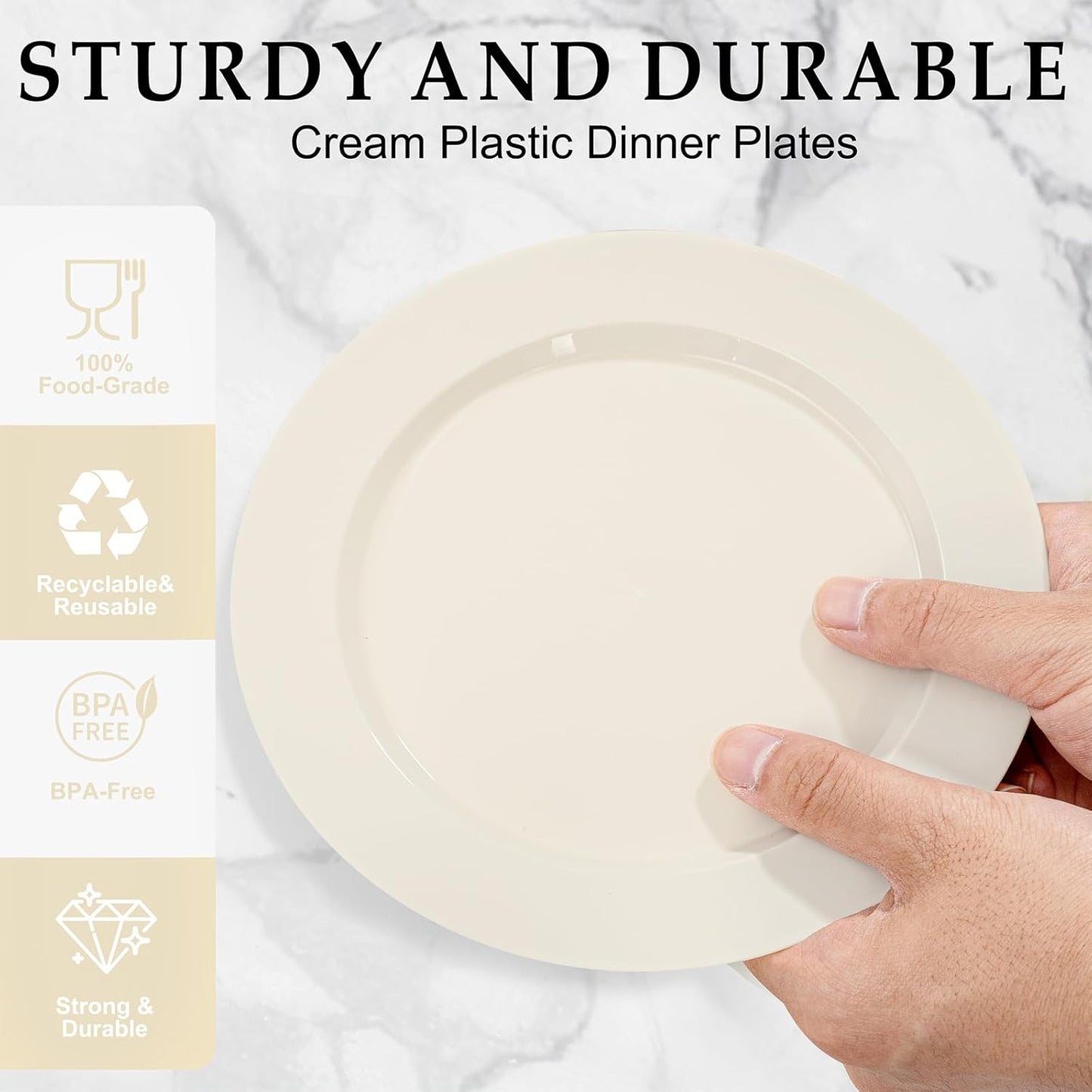 I00000 200 Pcs Ivory Plastic Plates, Disposable Party Plates Include 100 Ivory Dinner Plate 10’’ and 100 Plastic Dessert Plate 7’’ Perfect for Birthday, Party & Wedding