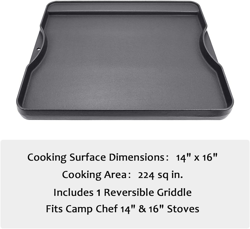 Utheer Reversible Grill Griddle for All Camp Chef 14" & 16" Stoves Cast Iron Griddle, for Camp Chef Explorer 2-Burner Stove,3-Burner, Single Burner Outdoor Stove, 1 Pack