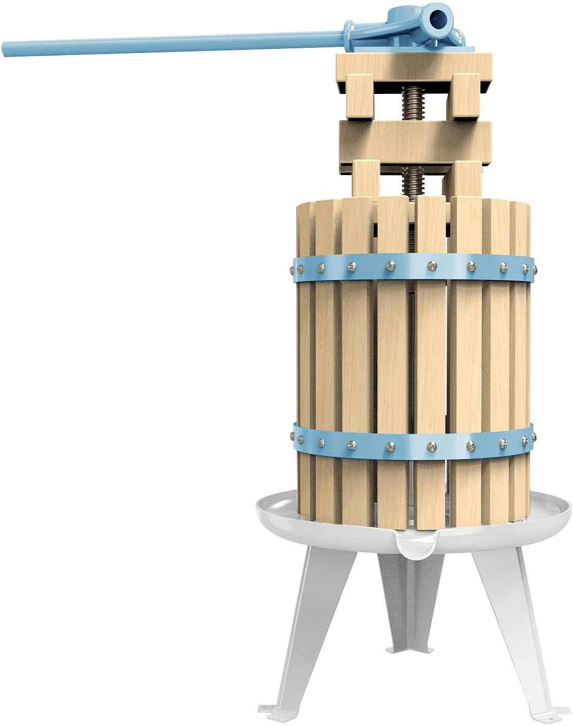 SQUEEZE master Fruit Apple Cider Wine Classic Press-Blue-1.6 Gallon/6L-Solid Wood Basket-Vintage traditional juicer-Pole Handle Bar for Juice,Wine,Cider-1 free filter bag included