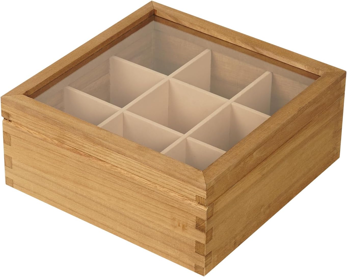 Wood Tea Bag Organizer, 6 Compartment Multi-Functional Tea Box and Storage Organizer for Tea Bags with Clear Acrylic Window
