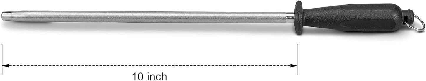 10 Inch Sharpening Steel, Professional Diamond Brushed Steel Knife Sharpener, Black