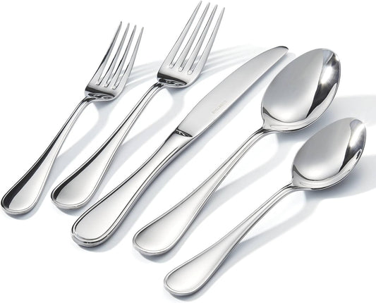 KINGSTONE 40 Piece Teardrop Silverware Set for 8, 18/10 Stainless Steel Flatware Set, Modern Design Cutlery Set for Home/Hotel/Wedding,Mirror Polished and Dishwasher Safe