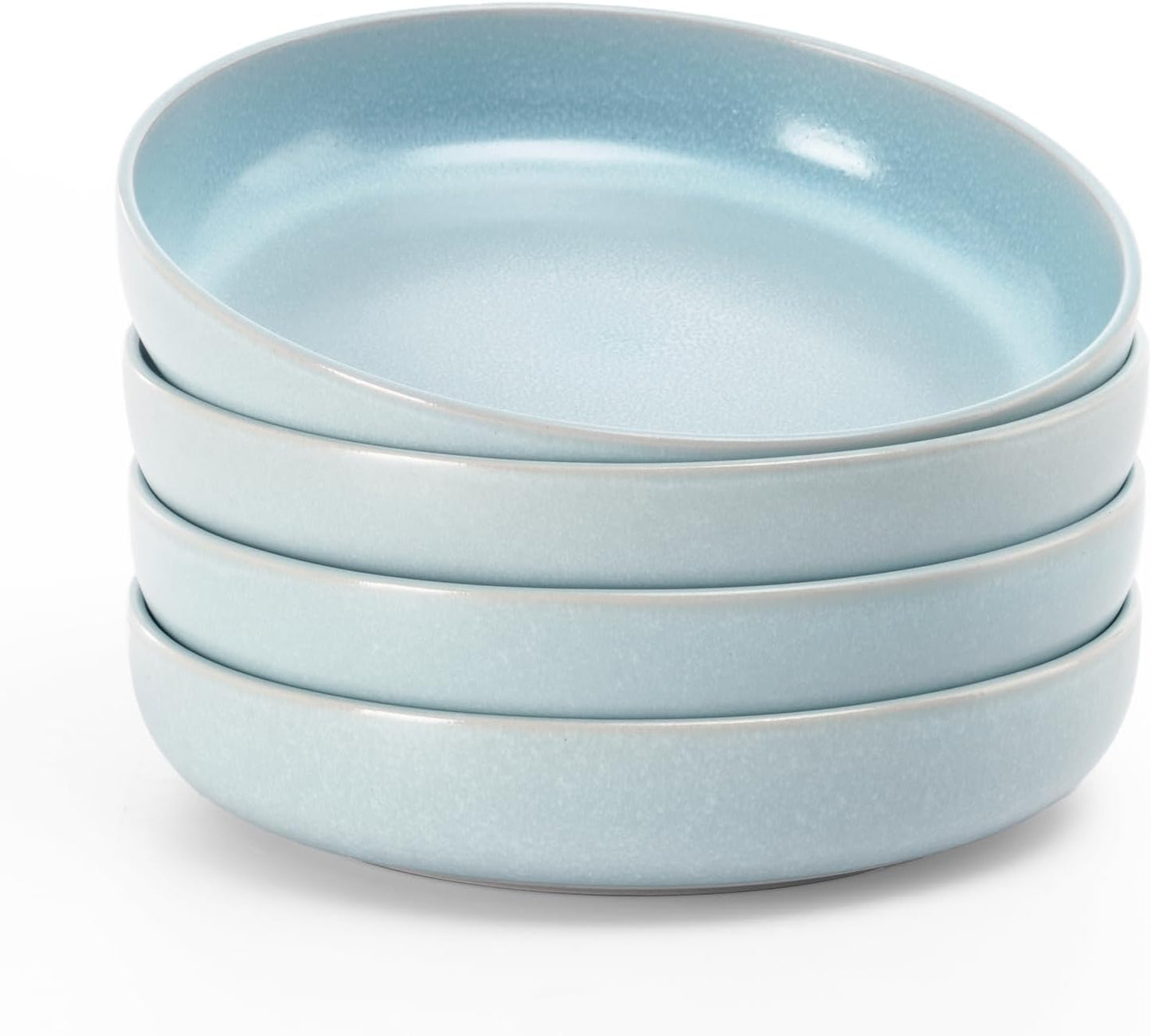 famiware Milkyway Pasta Bowls Set of 4, 8.5" Large Salad Bowls, Double Reactive Glaze, Sturdy & Stackable, Ideal for Housewarming, Festivals, Light Blue