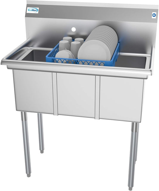 KoolMore 36" 3 Compartment Stainless Steel Triple Bowl NSF Commercial Kitchen Sink - Bowl Size 10" x 14" x 10"