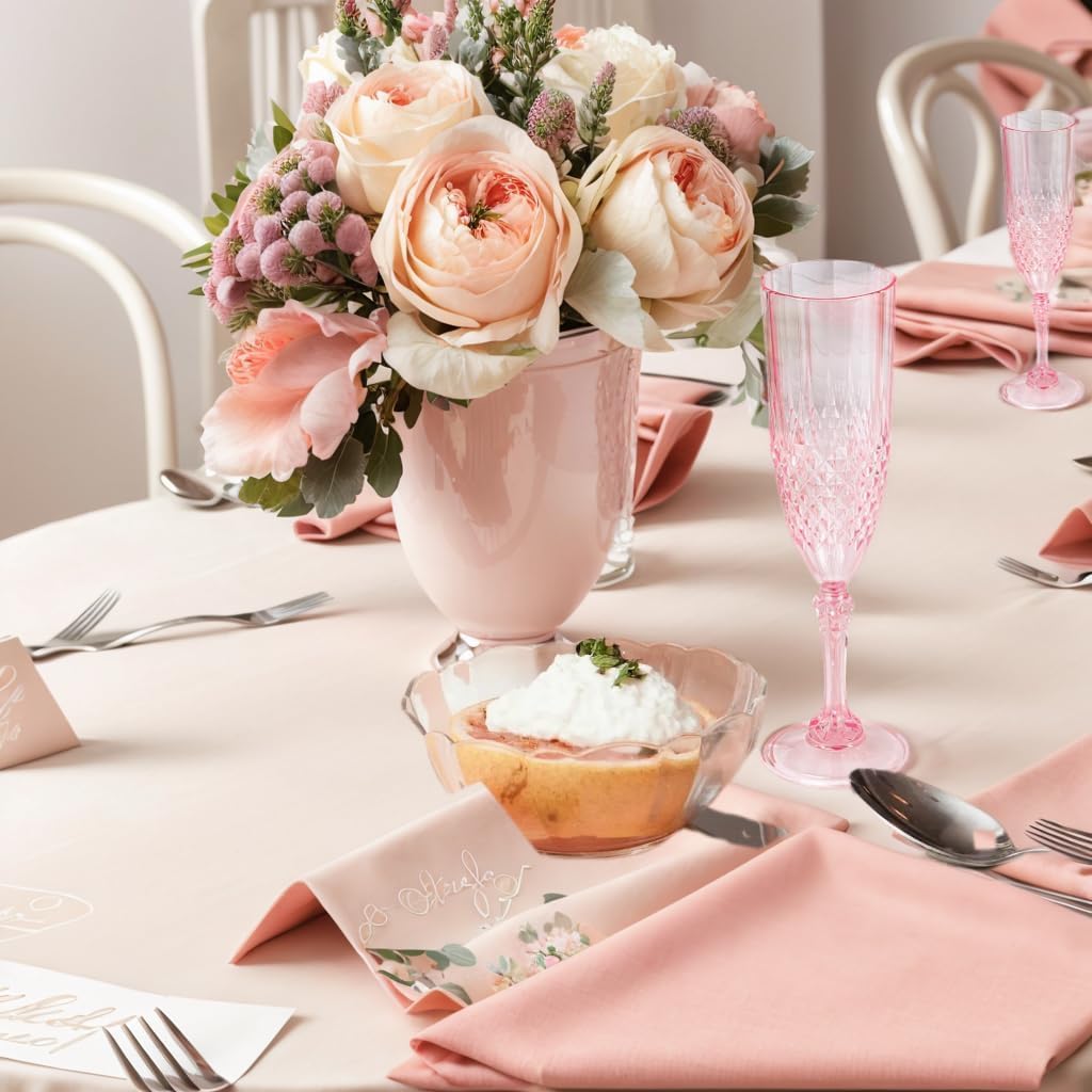 Plastic Champagne Flutes, 48PCS Pink Plastic Wine Glasses Goblets Reusable Champagne Flute for Weddings, Bachelor Parties, Toasting, and Events (48, Pink)