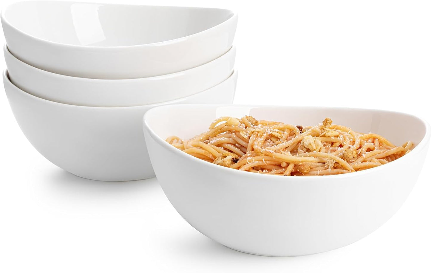 Sweese 8 Inch Porcelain 42 oz Serving Bowls Set of 4, for Salad | Soup | Snacks | Pasta - Microwave, Dishwasher, and Oven Safe - White