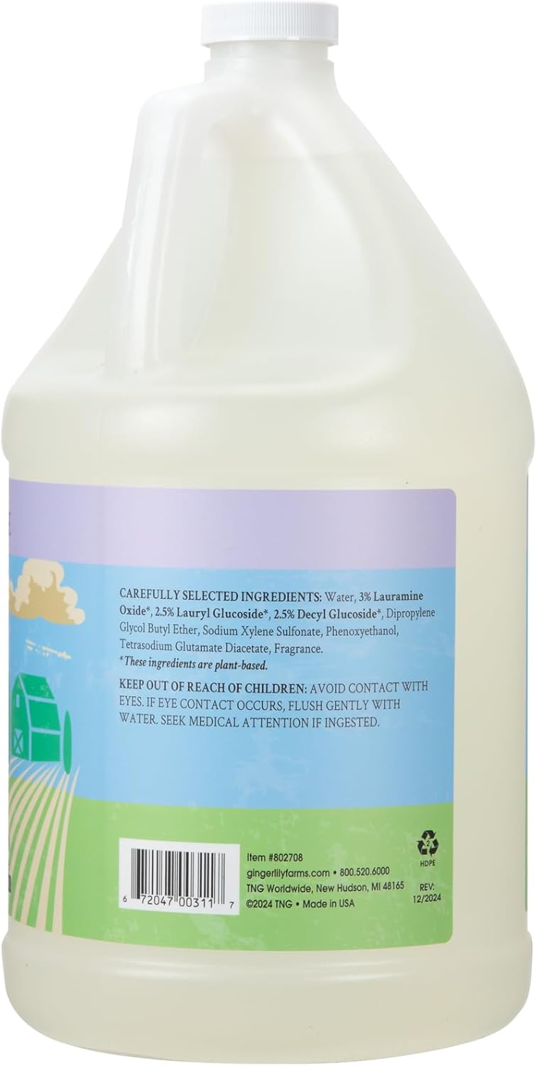 Ginger Lily Farms Botanicals Plant-Based Foaming Spray Dish Soap, Concentrated Formula with Max Grease Cleaning Power, Cruelty-Free, Lavender Chamomile Scent, 1 Gallon Refill (128 Fl Oz)