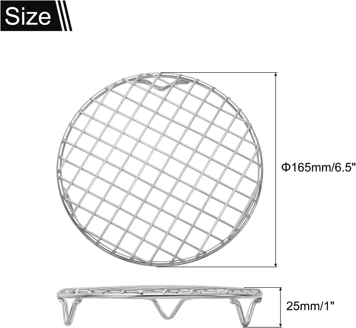 uxcell Round Cooking Rack with Legs, Dia 6.5 Inch 304 Stainless Steel Barbecue Grill for Cooking Baking Barbecue Air Fryer Racks, Silver