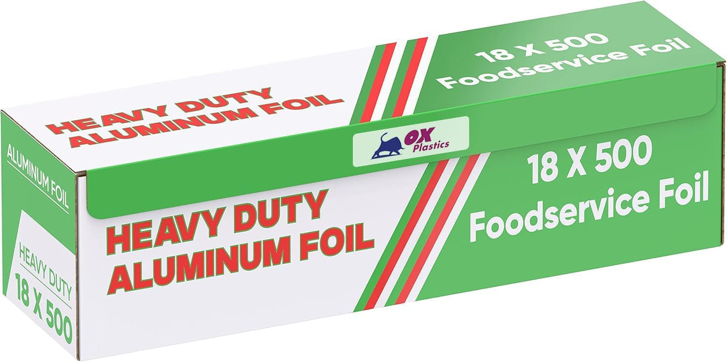 1 Pack Aluminum Foil Wrap 18"x 500 Feet - 22 Microns Heavy-Duty, Commercial Grade for Food Service Industry - Silver Foil for Cooking, BBQ and Baking
