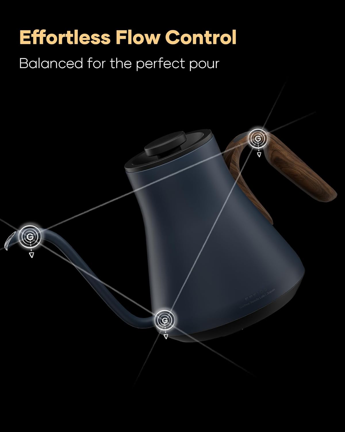 Cocinare FLOW B9 Gooseneck Electric Kettle, Precise Temperature Control for Pour-Over Coffee & Tea Brewing, Stainless Steel Interior, Rapid Heating for Boiling Water 1500W/0.9L (Blue Wooden)