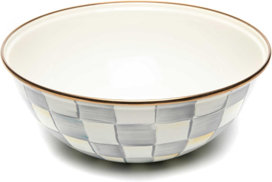 MACKENZIE-CHILDS Enamel Everyday Bowl, Serving Bowl for Entertaining, Medium, Gray-and-White Sterling Check, Set of 1