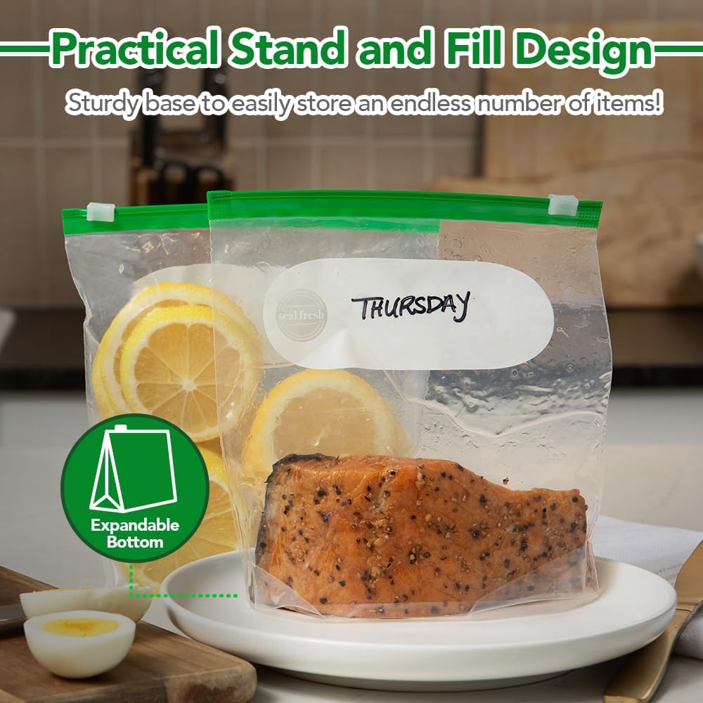 Quart Slider Storage Bags 500 Pack — Reusable Freezer Bags with Expandable Bottom, BPA Free, Microwave Safe, Clear Quart Food Storage Bags