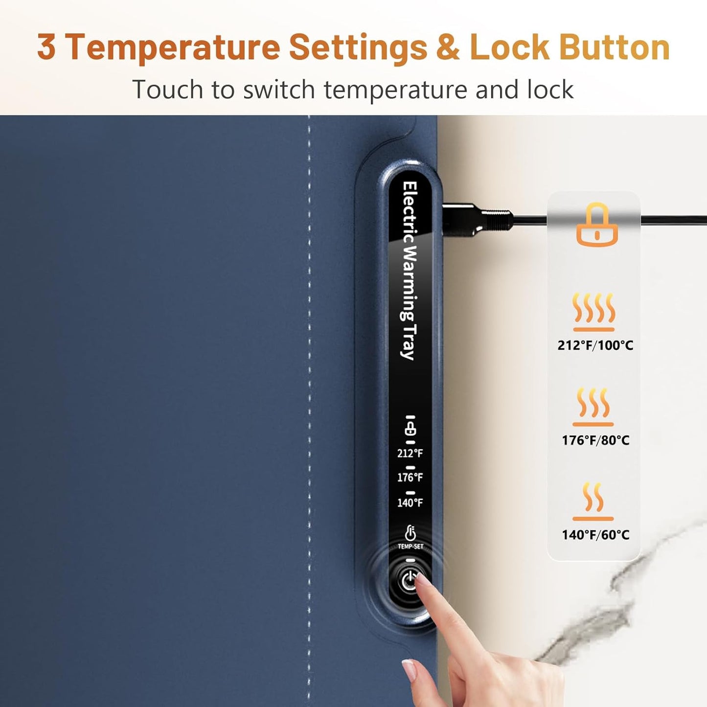 Warming Tray with Full Surface Heating, Foldable & Portable Food Warmer, 3 Temperature Settings & Child Lock, Premium Silicone Warmer Mat for Parties, Family Gatherings, Holidays, Daily Use