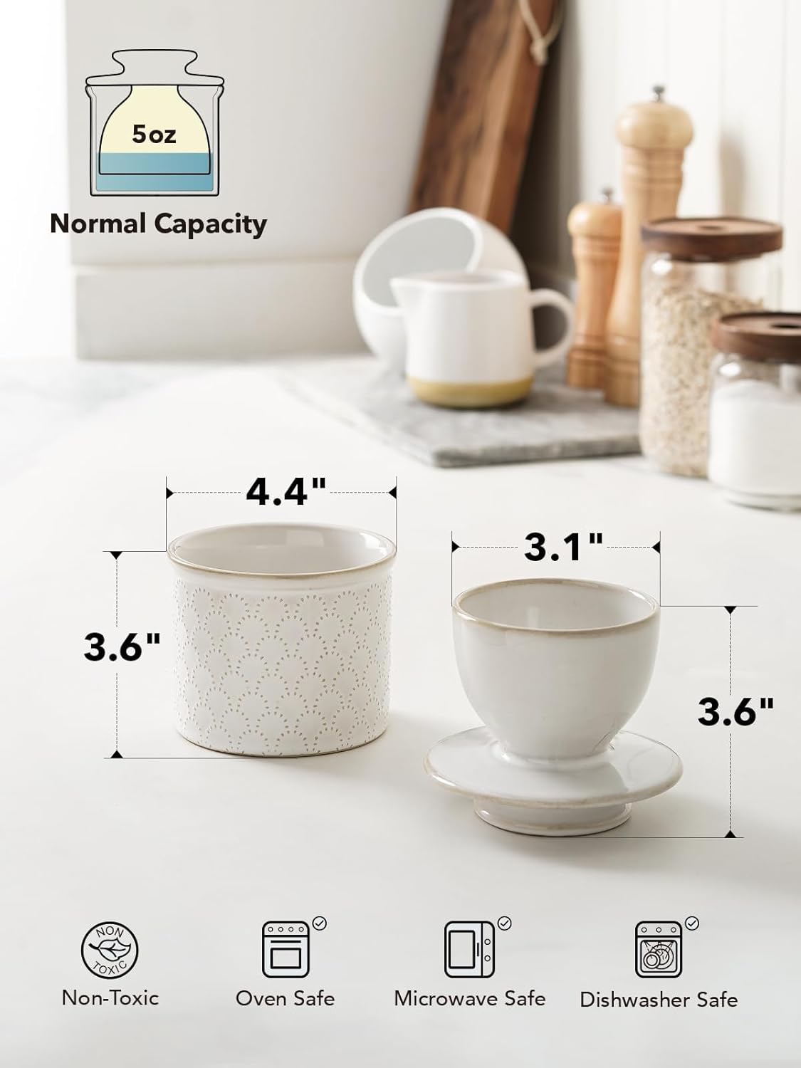 LE TAUCI Butter Crock, Butter Dish with Lid, Butter Container for Counter with Water Line, Embossed French Butter Keeper for Spreadable Butter, Suit For Housewarming - Set of 1, Arctic White,Fireworks