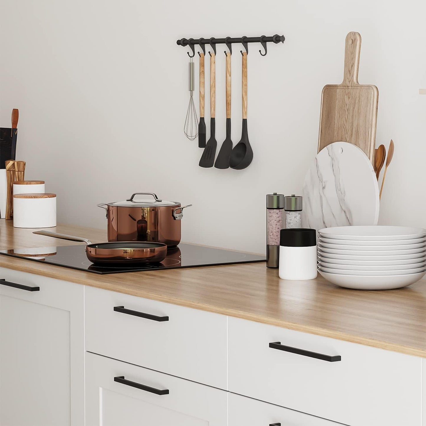 Ravinte 5 Pack Solid 6-1/4 Inch Center to Center Slim Square Bar Drawer Handles Kitchen Cabinet Hardware Matte Black Pulls