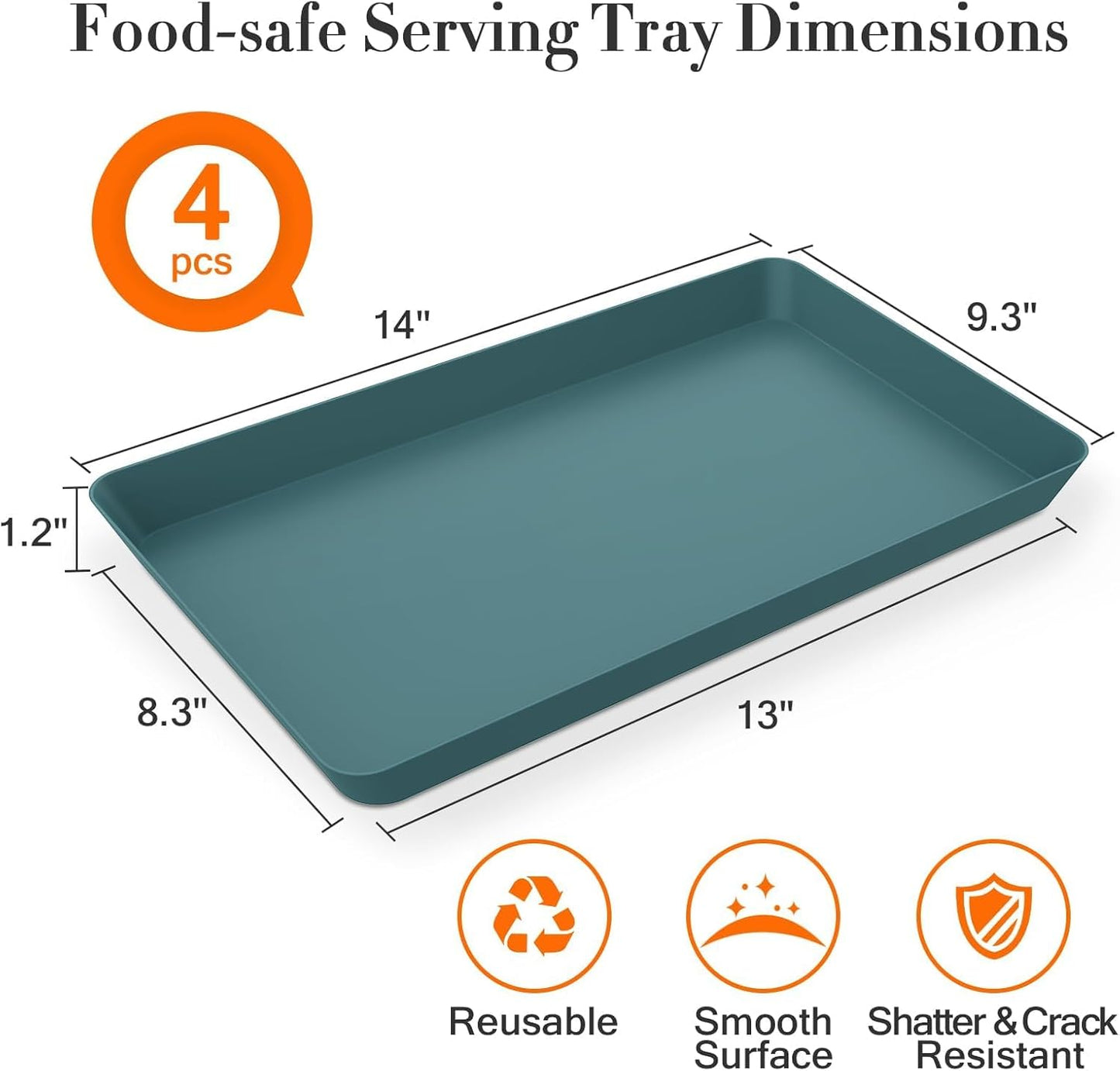 WOWBOX 4 pcs Serving Tray for Entertaining, Serving Platters for Snacks, Fruit, Cookies, Dessert, Reusable Plastic Trays for Serving Food and Pantry Organization in Kitchen & for Parties, (Green)