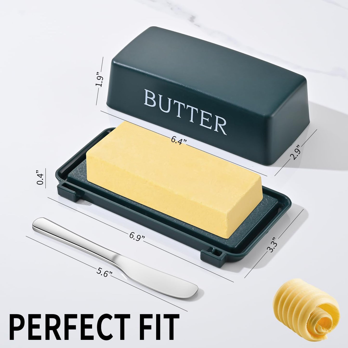 Butter Tray With Lid And Stainless Steel Knife,Large BPA Free Plastic Butter Dishes With Cover,Green Butter Storage Container Keeper