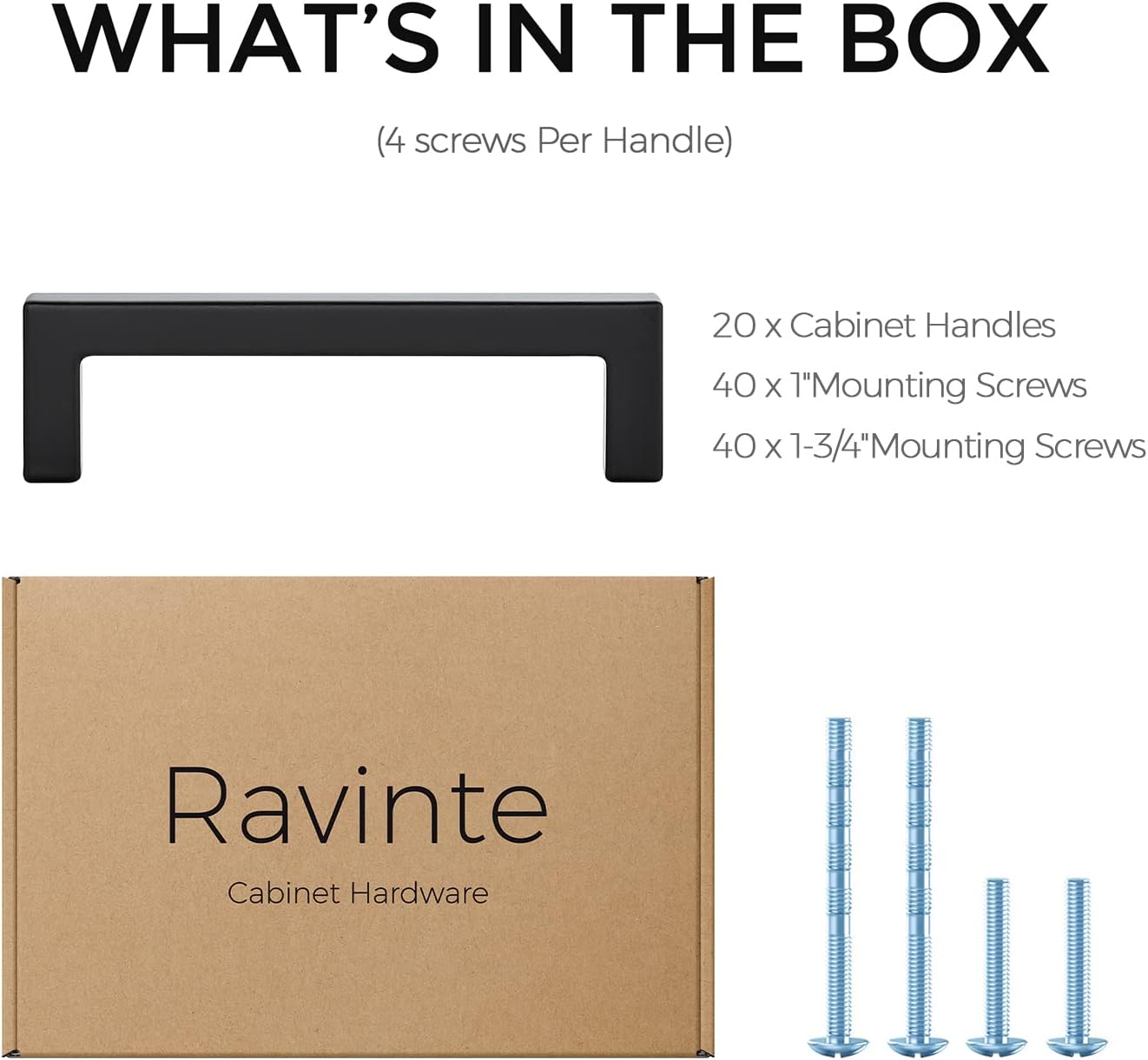 Ravinte 20 Pack Solid 3-1/2 Inch Center to Center Slim Square Bar Drawer Handles - Cabinet Hardware in Matte Black - Kitchen Handles and Pulls