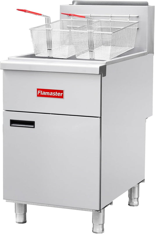 Commercial Open Pot Fryer with 2 Baskets, 122000 BTU 50-60 Lbs Oil Capacity Natural Gas Fryer, Only Commercial Use Stainless Steel Deep Fryer for Restaurants, Food Trucks-Floor Standing