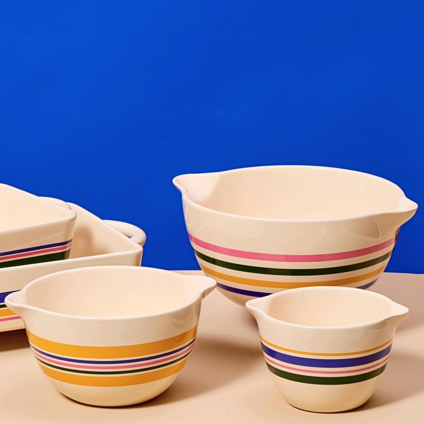 Great Jones Stir Crazy (Striped) | 3-Piece Stackable Ceramic Mixing Bowl Set | Dishwasher, Freezer & Microwave-Safe | Perfect for Baking, Serving & Mixing | Nesting Design for Easy Storage