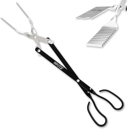 BBQCroc 3 in 1 Barbecue Tool 21-inch - Extra Light and Long Tongs, Spatula and Grill Scraper (Black)