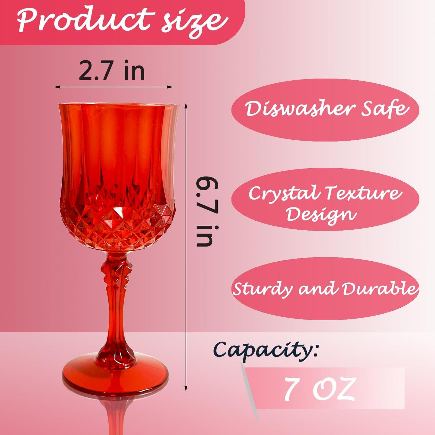 Plastic Wine Glasses，Plastic Goblets Vintage Style Cordial Drinking Glasses for Wedding Reception, Grand Event Party Supplies (24, Red)