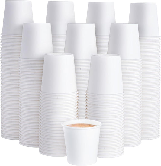 JOLLY PARTY 300 Pack 4 oz Disposable Paper Coffee Cup, Hot/Cold Beverage Drinking Cups for Water, White Hot Paper Coffee Cups