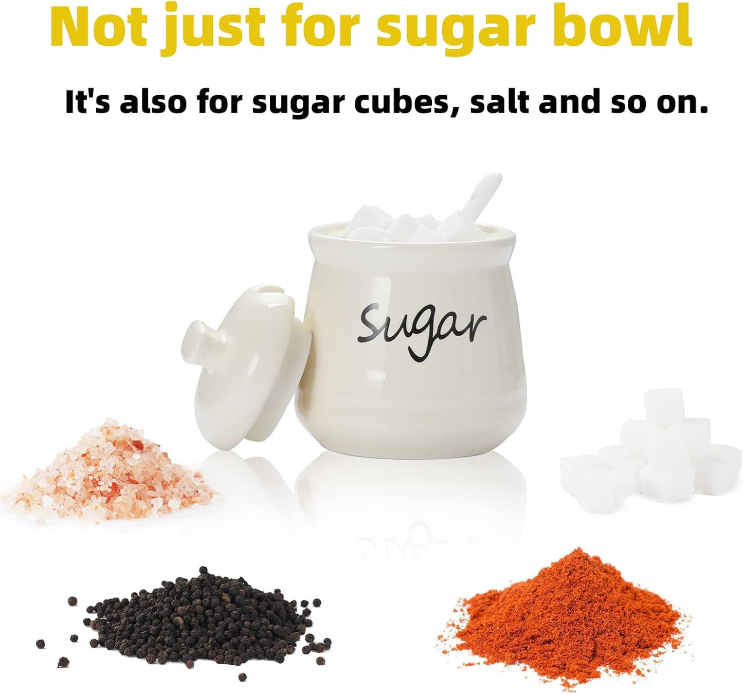 ONTUBE Ceramic Sugar Bowl with Lid and Spoon 12oz (beige)