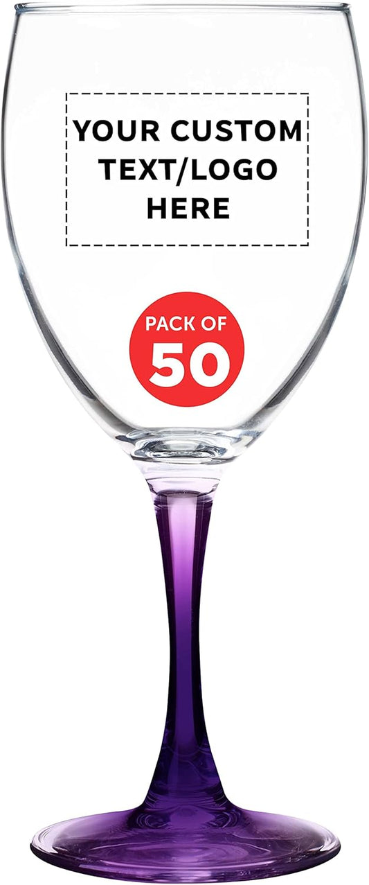 Custom Nuance Wine Glasses by ARC 10.5 oz. Set of 50, Personalized Bulk Pack - Restaurant Glassware, Perfect for Red Wine, White Wine, Cocktails - Purple