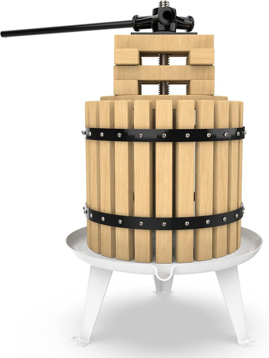 SQUEEZE master Fruit Press-3.17 Gallon/12L-Solid Wood Basket Wine Press-Vintage traditional juicer-6 Press Wooden Blocks-Pole Handle Bar for Juice,Wine,Cider-1 free filter bag included