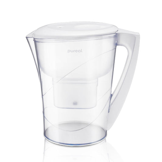 Pureal Water Pitcher PPJ-350, WQA Gold Seal-Certified Water Purifier Reduces Chlorines and Chloroform, Chubby Large-Capacity (10 Cups) with Smart Filter Change Indicator