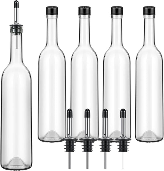 Maxdot 5 Pcs Long Neck Glass Bottles with Pourer Bordeaux Wine Bottle Clear Empty Wine Syrup Juice for Home Bar Liquor Juice Making Wedding Anniversary Party