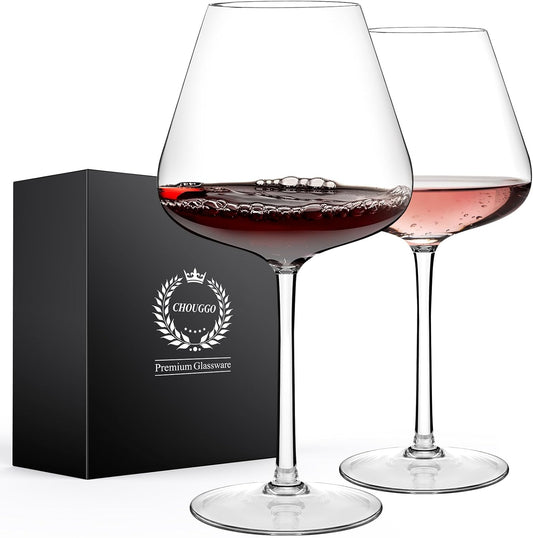 Chouggo Super Large 28Oz Wine Glasses Set of 2, Hand Blown Crystal Red Wine or White Wine Burgundy Glass, Hand Crafted by Artisans - Gifts for Women, Men, Wedding, Anniversary, Christmas, Birthday