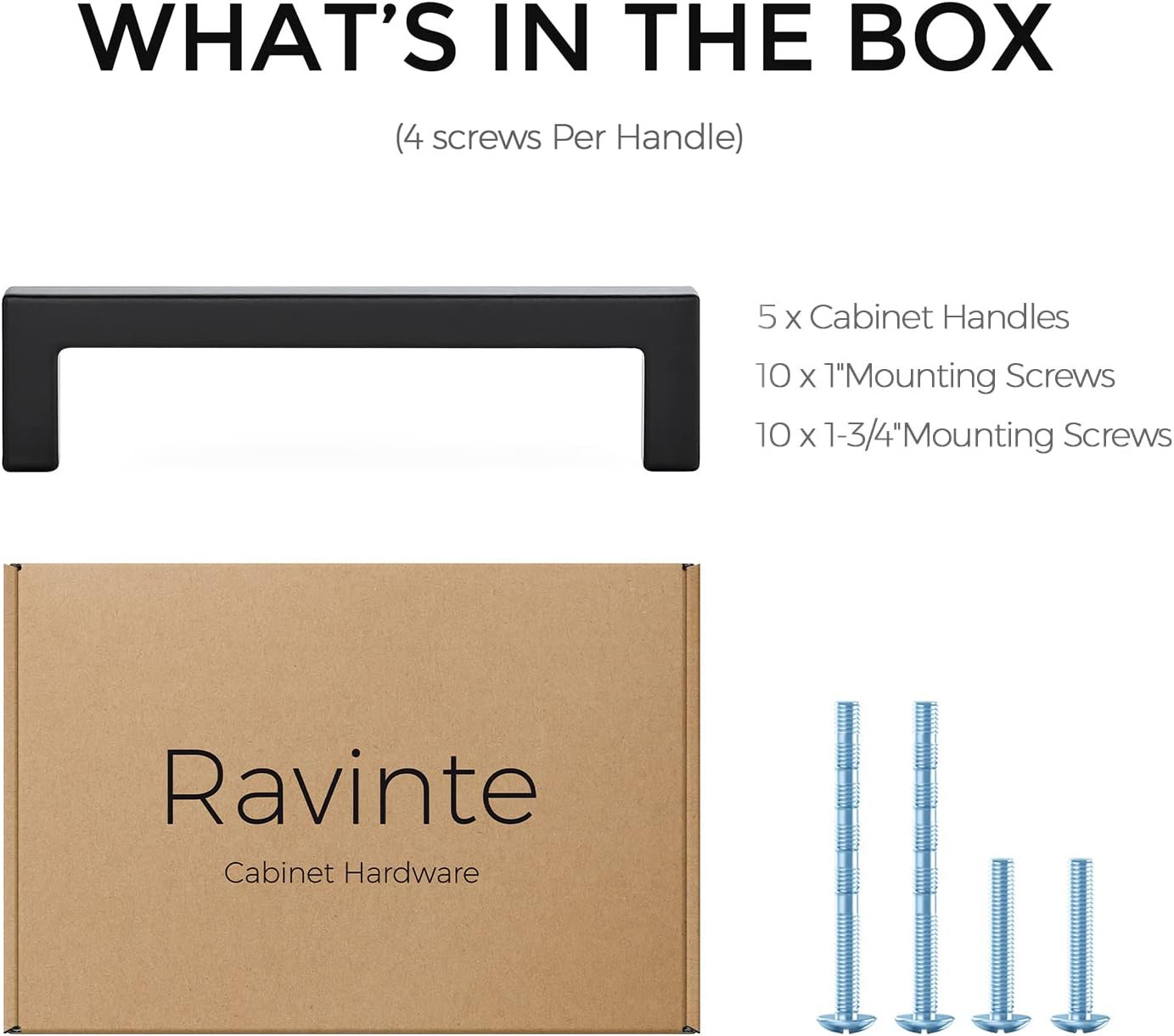 Ravinte 5 Pack Solid 4 Inch Center to Center Slim Square Bar Drawer Handles Kitchen Cabinet Handles Black Drawer Pulls Kitchen Cabinet Hardware Matte Black Pulls