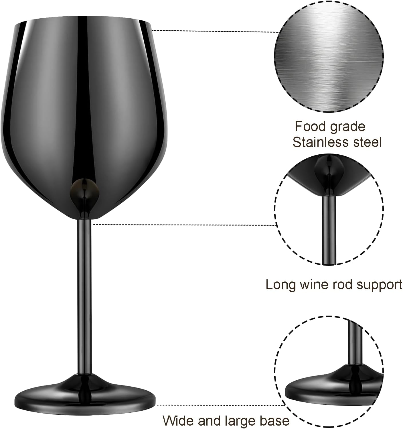 Stainless Steel Wine Glasses Set of 2, 18 oz Unbreakable Black Wine Glass Unique Metal Wine Goblets for Outdoor Capming and Pool Gift for Wine Lovers