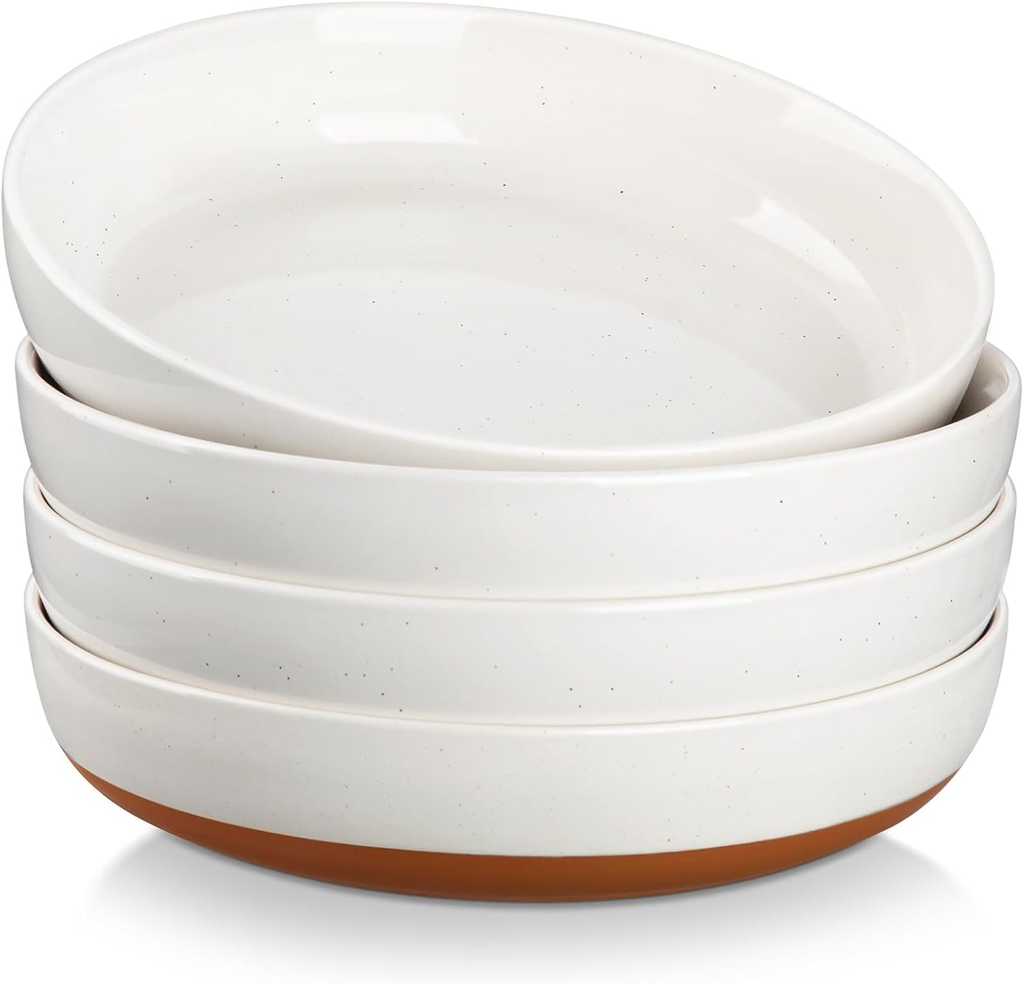 MALACASA 48 OZ Pasta Bowls Set of 4, Large Salad Serving Bowls for Kitchen, Ceramic Soup Bowls Pasta Plates for Dinner, Microwave Dishwasher Safe, Khaki White,Series TARA