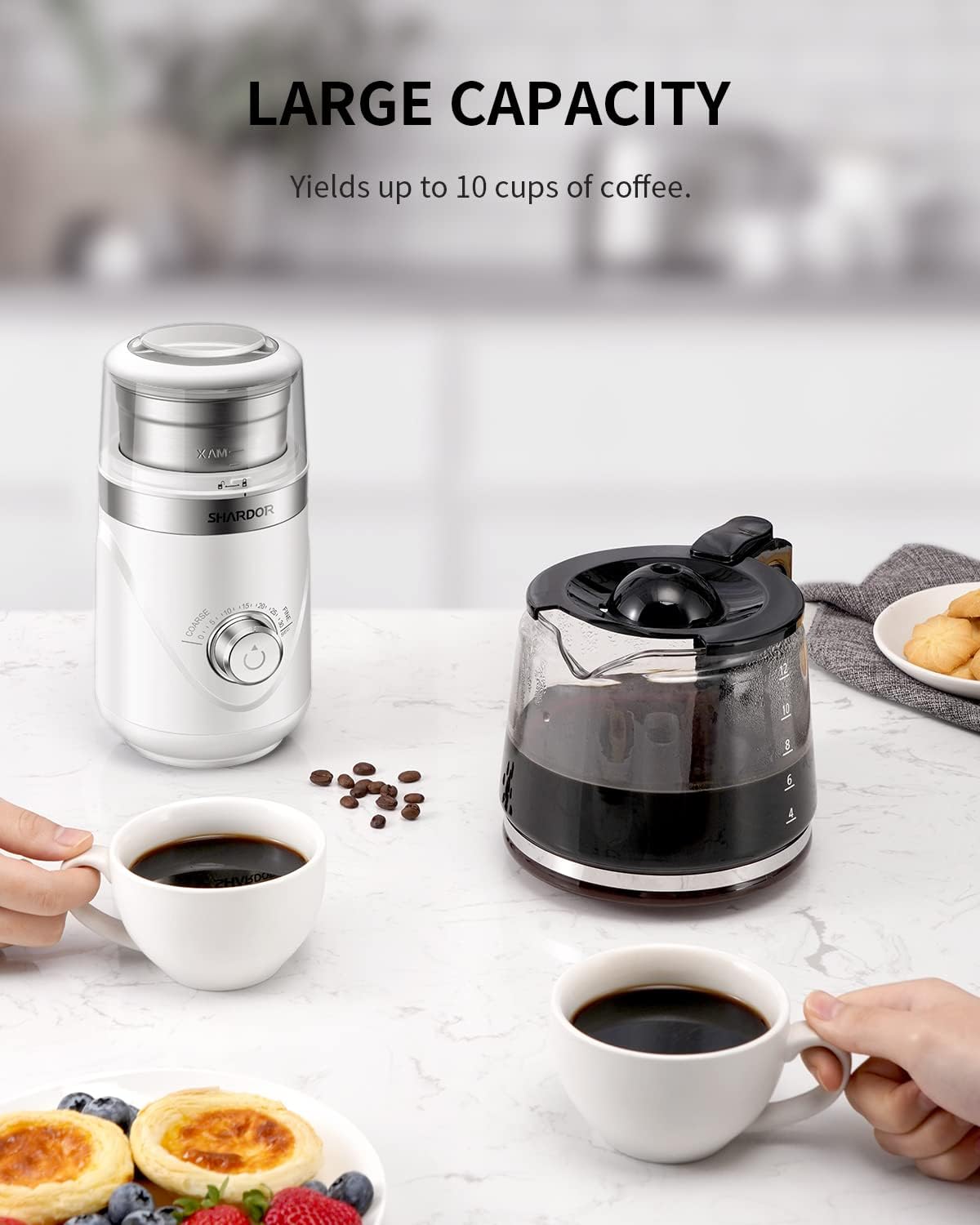 SHARDOR Adjustable Coffee Grinder Electric, Herb, Spice, Coffee Bean Grinder, Espresso Grinder with Removable Stainless Steel Wet and Dry Bowl, White, Upgraded 2.0