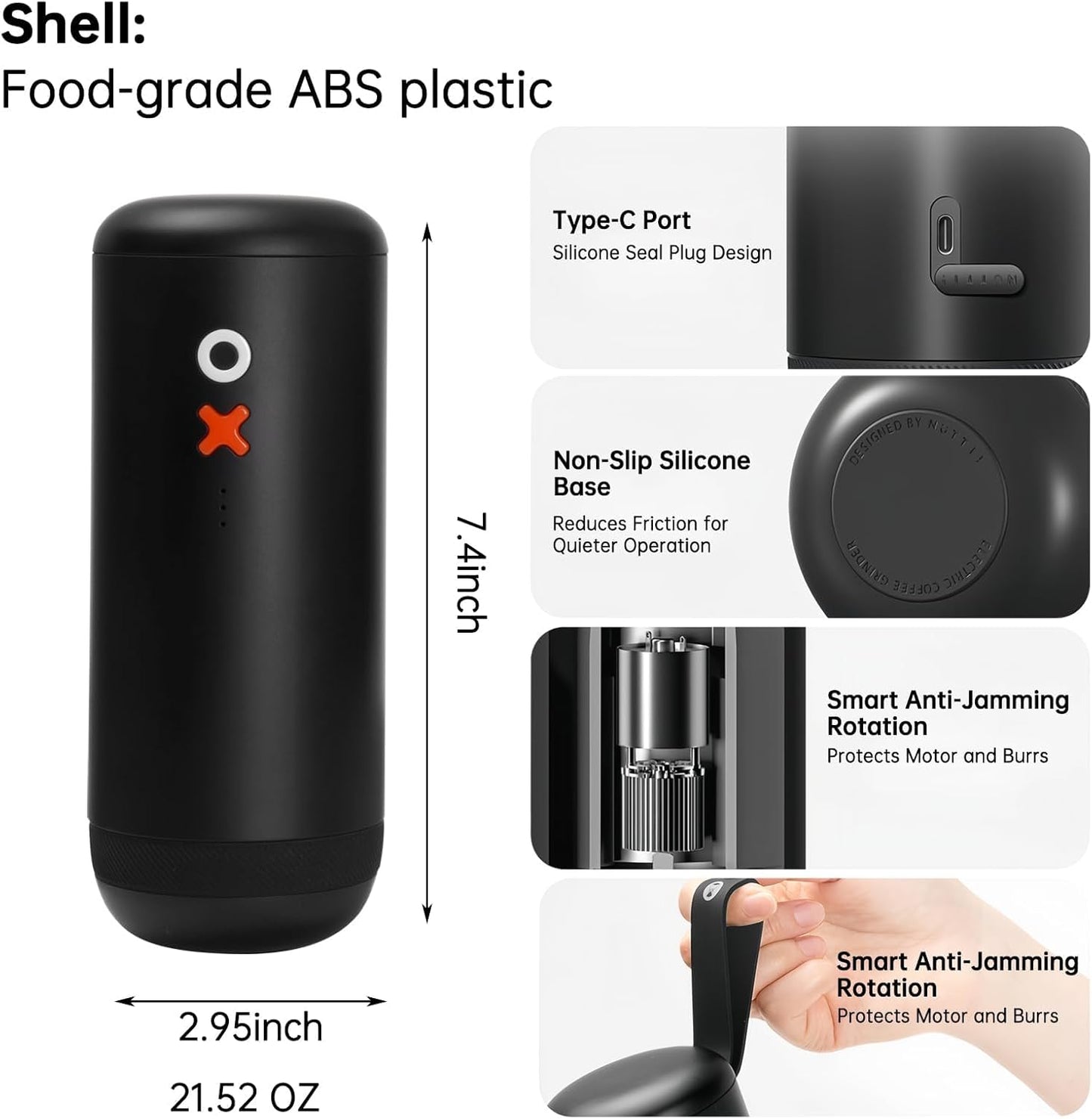 Nuttii Burr Coffee Grinder – Electric, Portable, Small, Quiet Adjustable Conical Burr Mini Coffee Bean Mill, 20 Grind Settings for Espresso, Pour-Over, French Press Moka for Home Use (Sunshine Yellow)