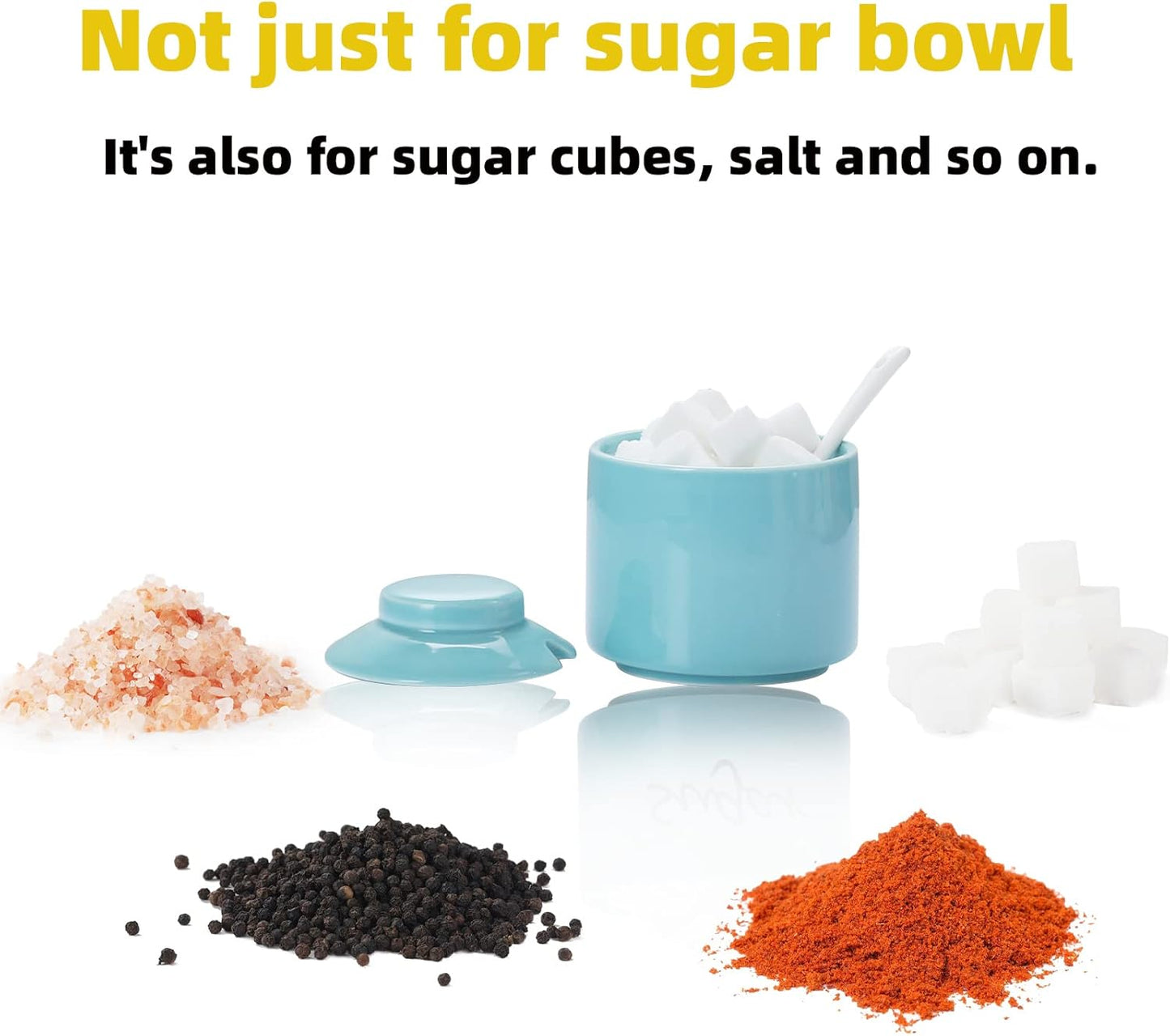 ONTUBE Ceramic Sugar Bowl with Lid and Spoon,Porcelain Seasoning Box Salt Bowl,8oz （Turquoise Blue）