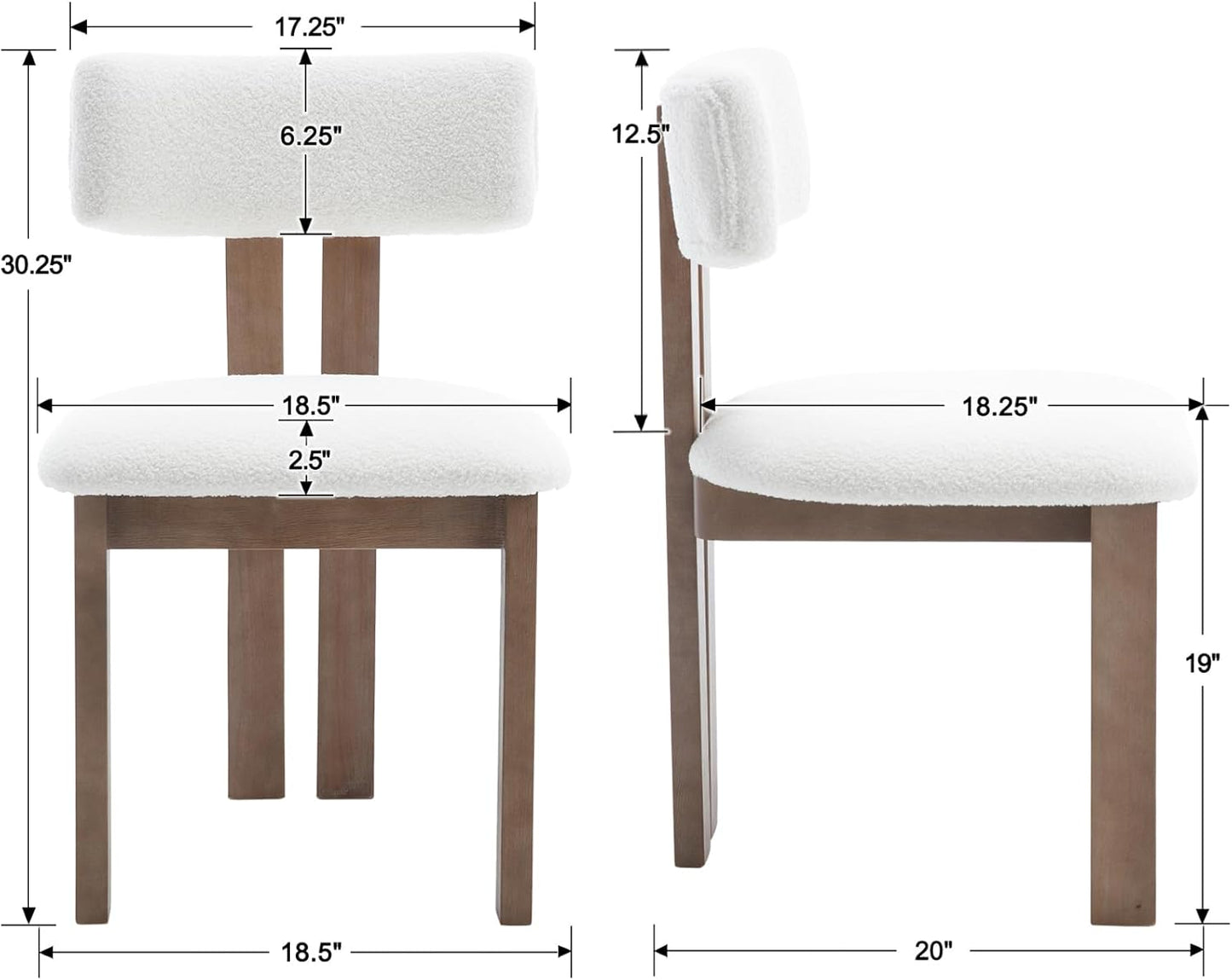 chairus Dining Chairs Set of 6 Faux Fur Diner Chairs Wood Chairs for Kitchen and Dining Room, White