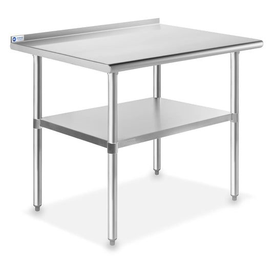 GRIDMANN Stainless Steel Kitchen Prep Table 36 x 24 Inches with Backsplash & Under Shelf, NSF Commercial Work Table for Restaurant and Home