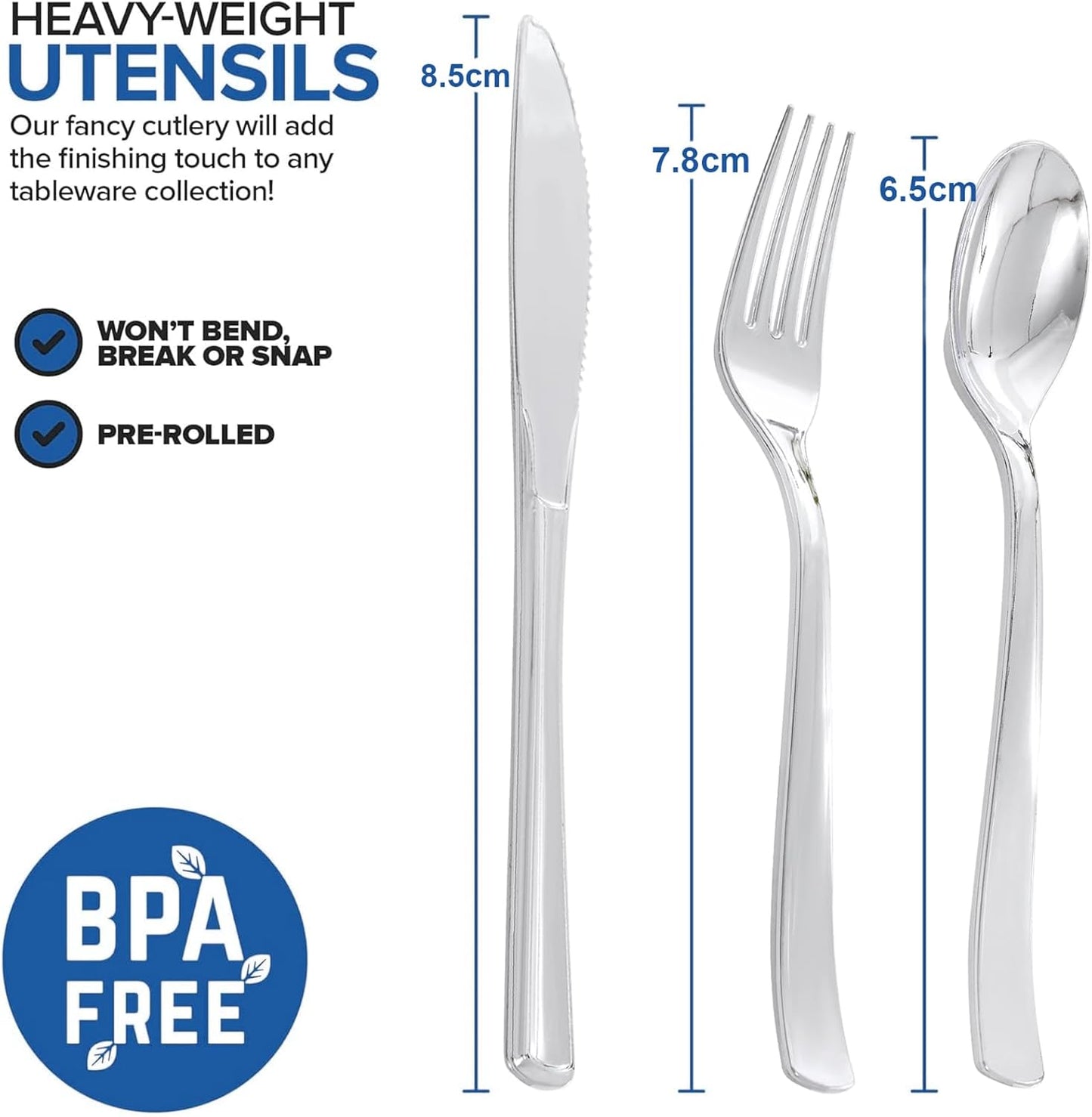 400PCS Pre Rolled Silver Plastic Silverware Sets - Heavy Duty Silver Cutlery - Include 100 Pack Wrapped Disposable Utensils with Napkins for Parties & Dinners & Weddings