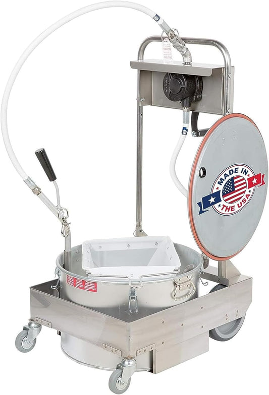 MirOil 75HD Fryer Oil Filter Machine w/Discard Trolley & Hand Operated Pump, Filtration System for Deep Fryer for Catering, Restaurant & Food Trucks, Portable Oil Filter Machine for 75lb Fryer Grease