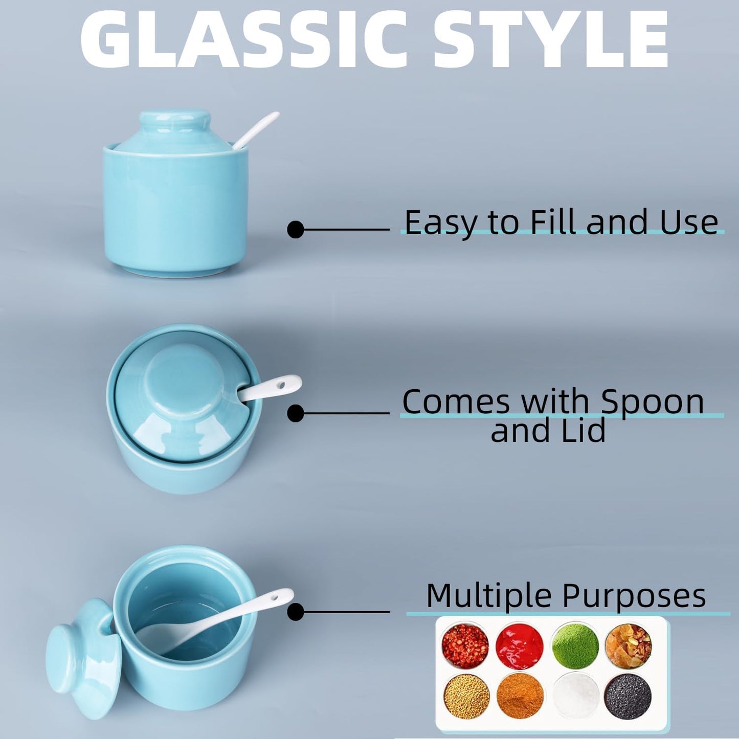 HAOTOP 8 oz Sugar Bowl with Lid and Spoon,Ceramic Sugar Jar Sugar Dispenser Sugar Container Coffee Bar Accessories, Kitchen Countertop Canisters (Turquoise)