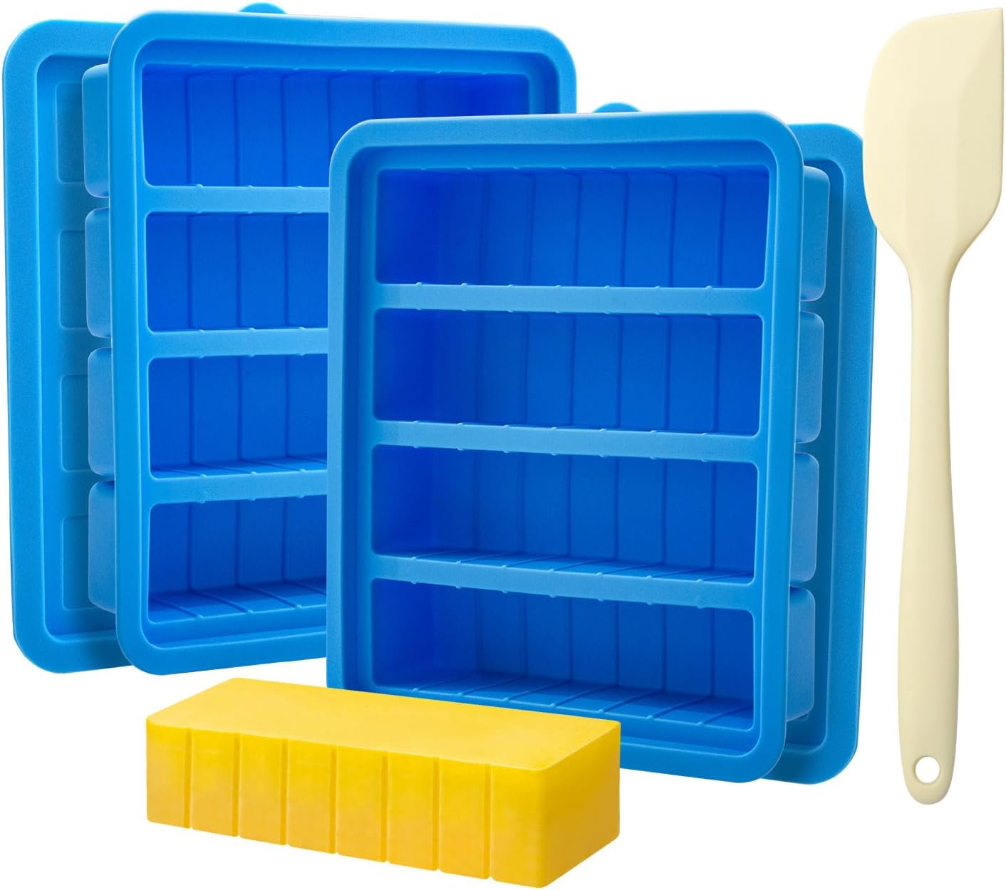 2PCS Silicone Butter Mold with Lid & Spatula, Non-Stick Butter Maker Tray and Container for Homemade Butter Storage, Baking, Freezing