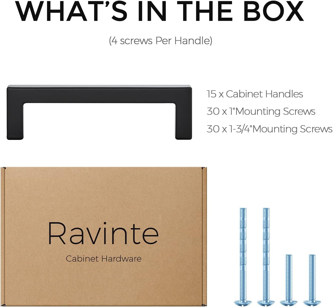 Ravinte 15 Pack Solid 3-1/2 Inch Center to Center Slim Square Bar Drawer Handles - Cabinet Hardware in Matte Black - Kitchen Handles and Pulls