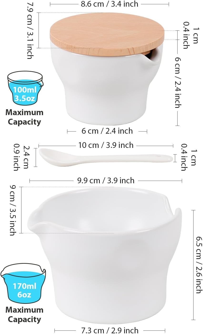 INGOFIN Ceramic Sugar and Creamer Set with Lid and Spoon, 3-Piece Porcelain Creamer Pitcher Milk Jug and Sugar Bowl for Coffee Bar, Tea Time, Kitchen Serving,3.5oz & 6oz, Dishwasher Safe, Modern White