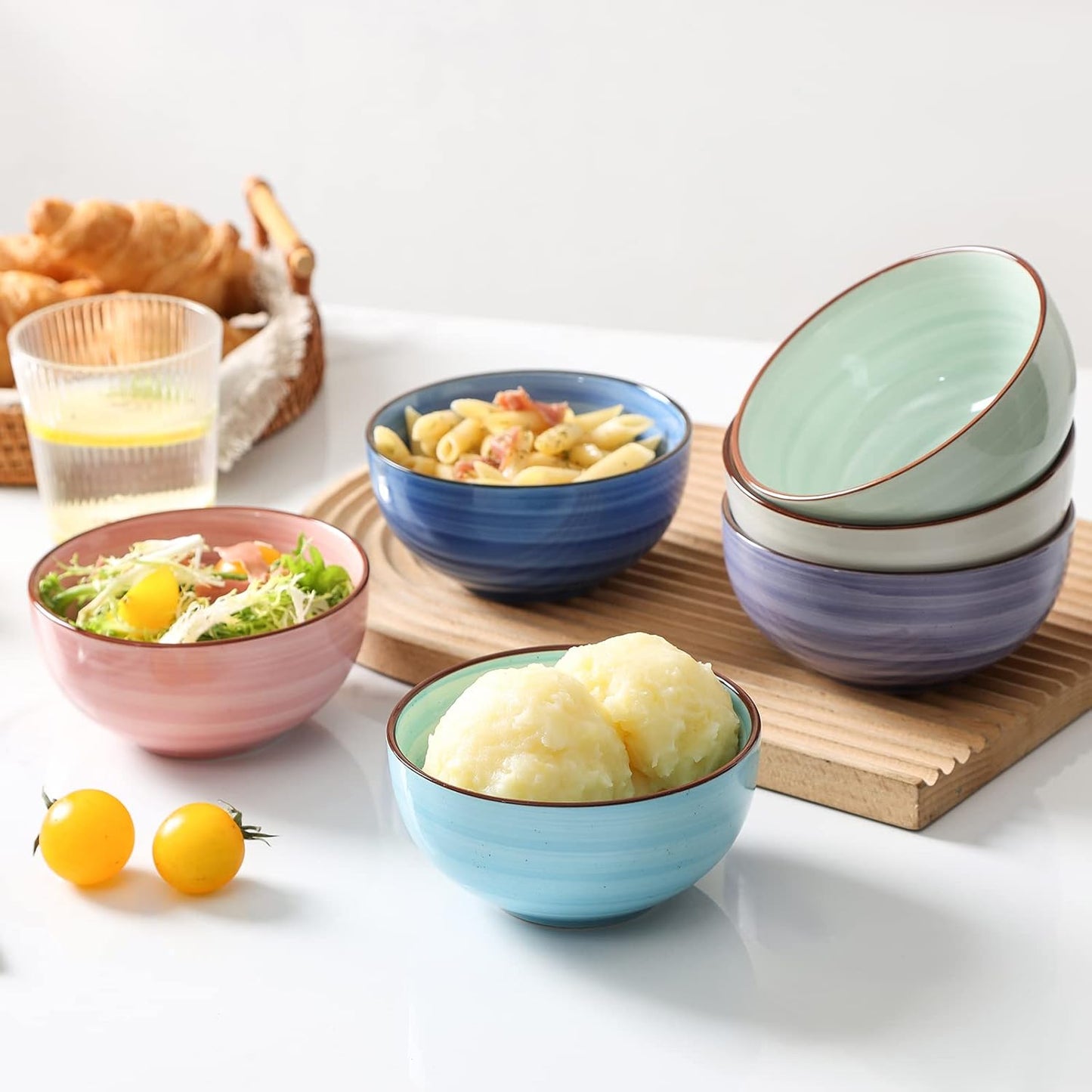 Selamica Ceramic 24 Oz Cereal Bowls Set, Deep Soup Bowls, 5.9 Inch Porcelain Kitchen Bowls for Pasta Salad Dessert Oatmeal Ramen, Microwave Dishwasher Safe, Set of 6, Gradient Color